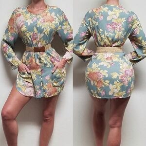 60s-80s Vintage Carole Little Floral Mini Dress Calderon Stretchy Woven Belt Set